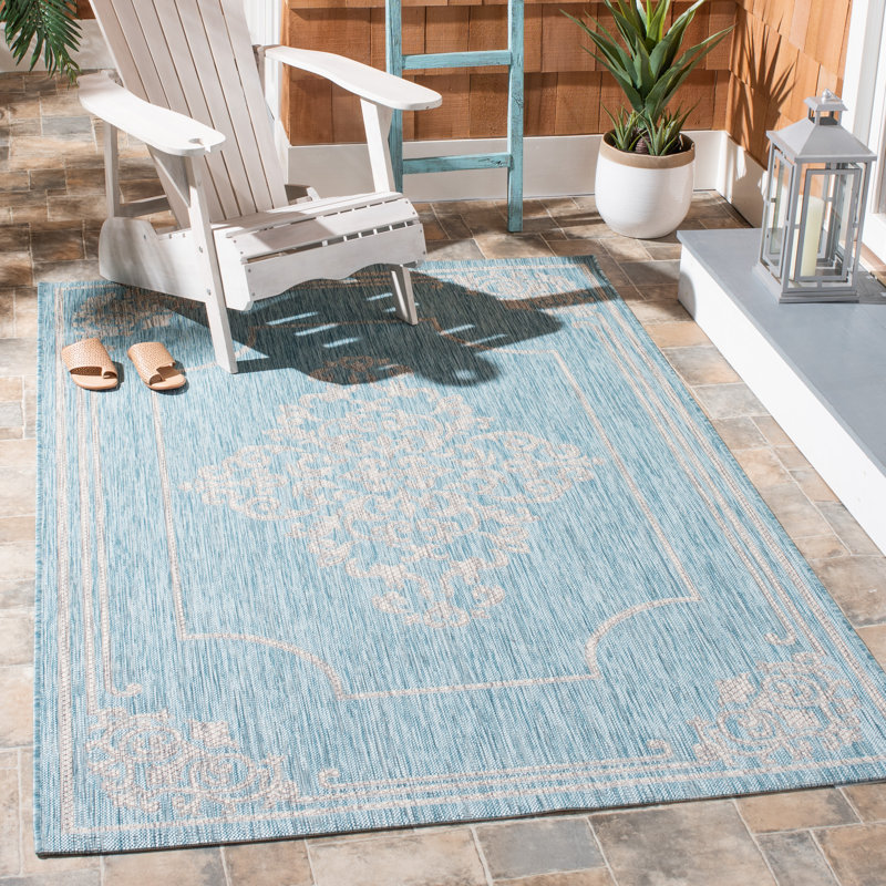 Tapis intérieur / extérieur beige / turquoise Arneshia, Rectangle 9 pi x 12 pi