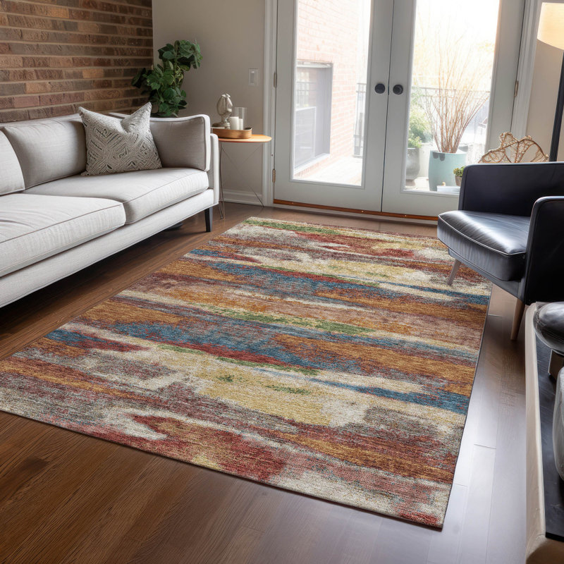 Aleighna Abstract Brown and Gray Washable Synthetic Rug
