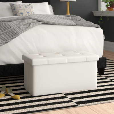 French 76cm Wide Faux Leather Tufted Rectangle Solid Colour Footstool Ottoman with Storage