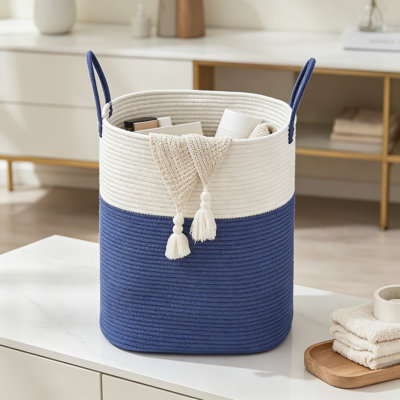 Laundry Basket With Handles, Tall Large 85L Cotton Rope Hamper For Blankets And Clothes, Handcrafted Woven Storage Basket For Bedroom, Living Room, Aesthetic Home Organization