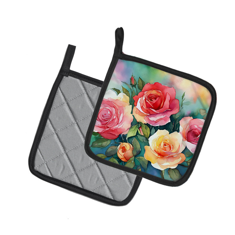Oklahoma roses dans une paire d'aquarelles porte-casseroles