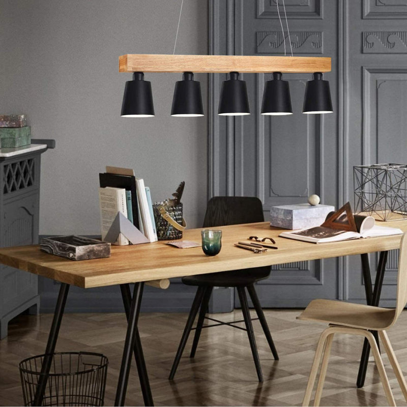 Daschel 5-Bulb Kitchen Island Cone Pendant Light, Black