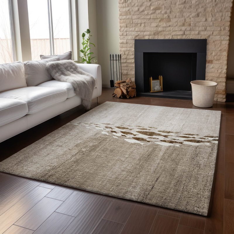 Tapis taupe Cerrito lavable à la machine de qualité supérieure, Rectangle 5 pi x 7 pi 6 po