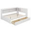 Lit de jour en bois pleine grandeur en forme de L avec tablettes de rangement à lumière DEL, cadre de lit de jour avec port USB et station de charge intégrée, 2 tiroirs-122871551