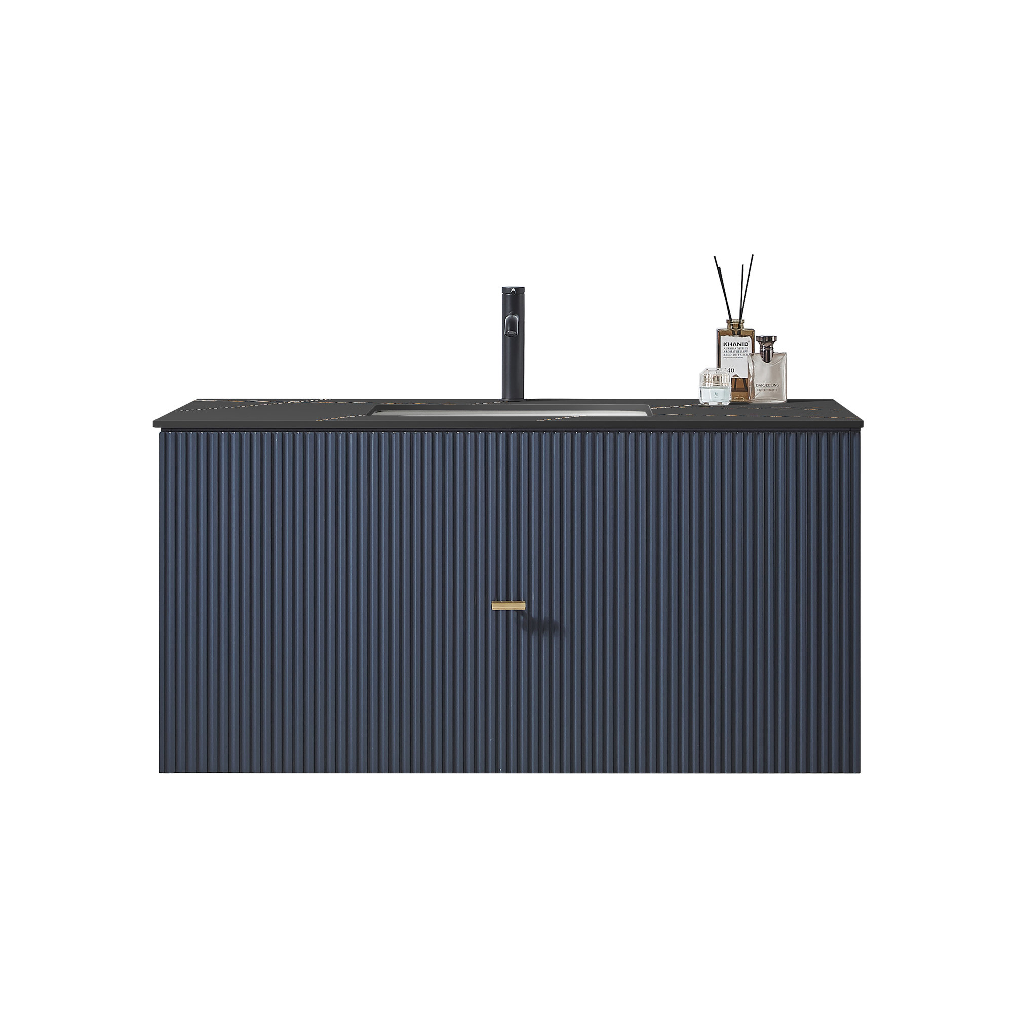Jamell 42 Wall Mount Modern Bathroom Vanity, Black, Dark Blue