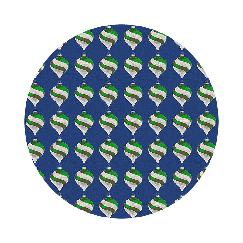 Xmas Ornament Black Vegan Leather Round Coasters, Blue