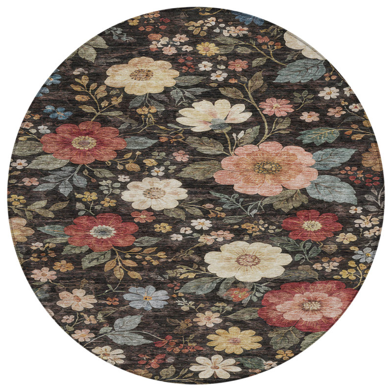Machine Washable Indoor/Outdoor Chantille ACN2942 Floral Rug, 8' Round