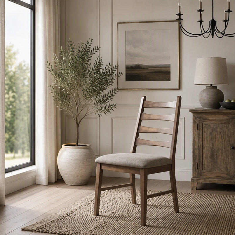 Ensemble de 2 chaises d'appoint rembourrées en lin de 38 po avec pieds en bois à échelle