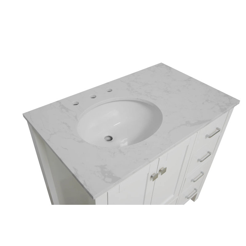 Ensemble de meuble-lavabo simple 36 po Claudett, Blanc, Carrara d'ingénierie