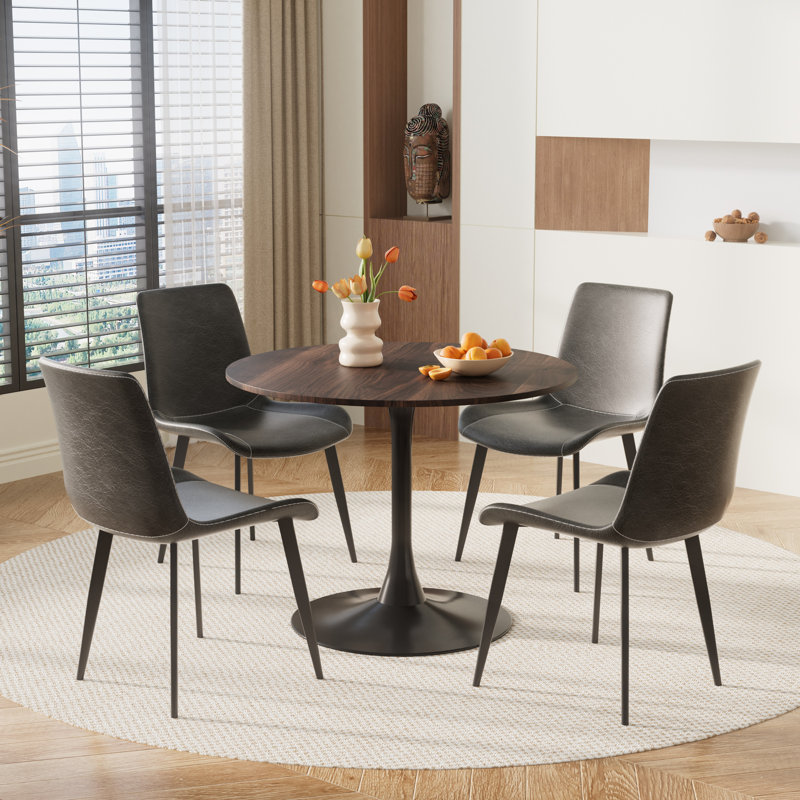 Petit ensemble de salle à manger à piédestal rond, 5 Pieces: Table, 4 Chairs, Brun / Noir, Grey