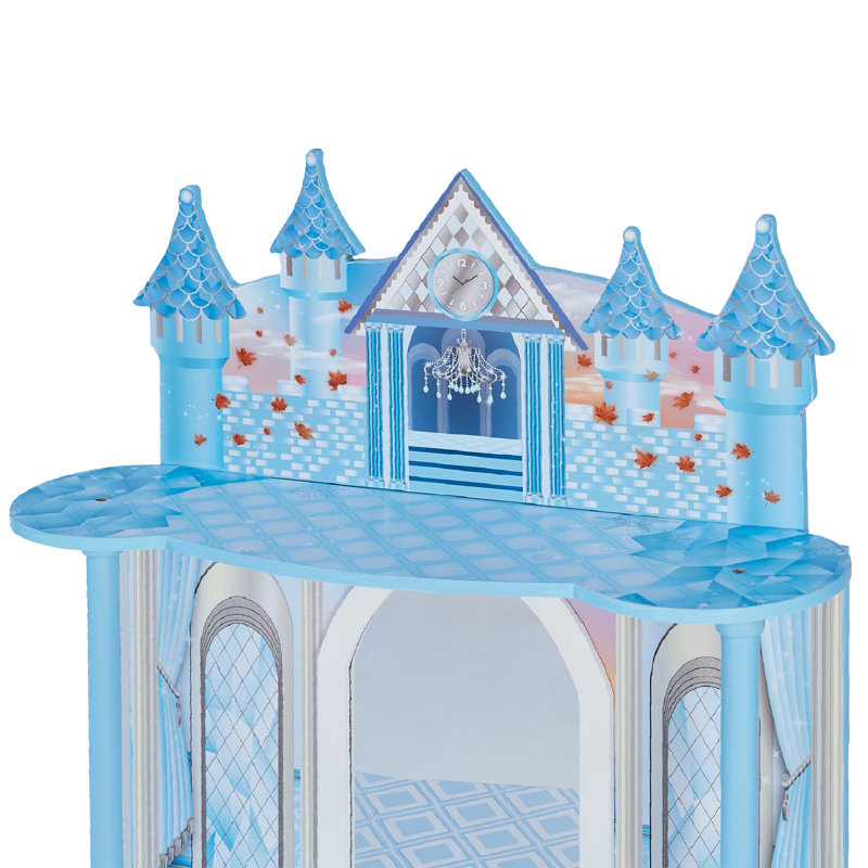 Teamson Kids Dreamland Castle 2 pièces Table de coiffeuse et tabouret avec miroir et accessoires pour poupée, Bleu / blanc