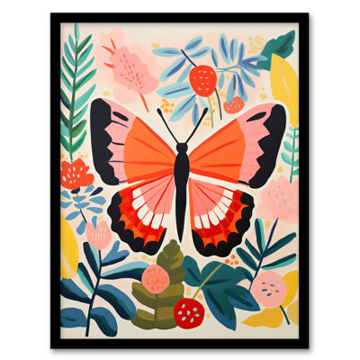 Butterfly Henri Matisse Style Bright Leaves Fronds Spring - Single Picture Frame Print
