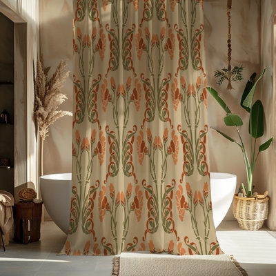 Tan Floral Deco Shower Curtain