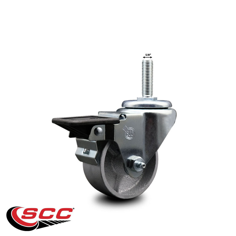Roulettes pivotantes à tige filetée en acier de 3 po à roue pivotante de 5/8 po avec frein SCC
