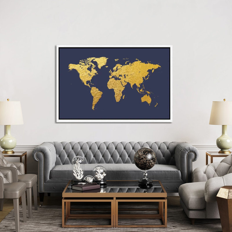 Gold Foil On Denim by Michael Tompsett - Print on Canvas, 152.5 cm H x 101.5 cm W, White Floater Framed