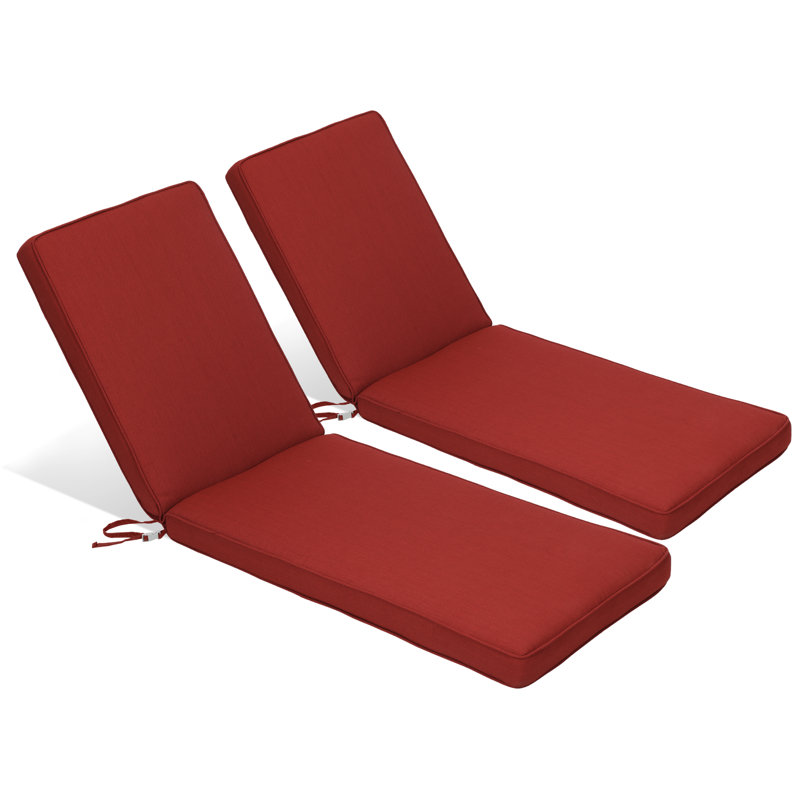 Aoodor Outdoor 3" Chaise Lounge Seat Cushion with Ties Set of 2, Red