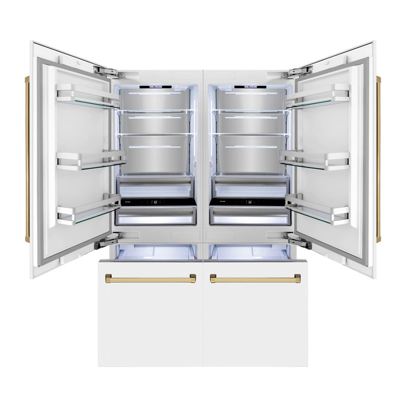 ZLINE 60 in. Built-In Refrigerator w/ Water Dispensers & Ice Makers, Gold, White Matte