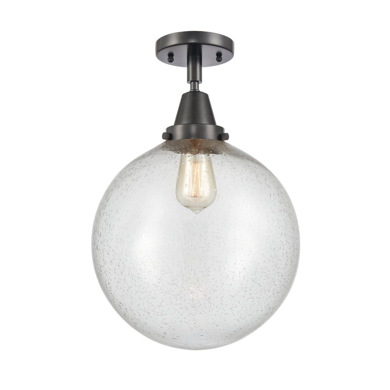 Amede Glass Flush Mount, 14.5" H x 12" W x 12" D, Seedy, Matte Black