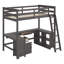 Lit mezzanine double en bois avec bureau en U, tablettes de rangement et tiroirs-1016246015