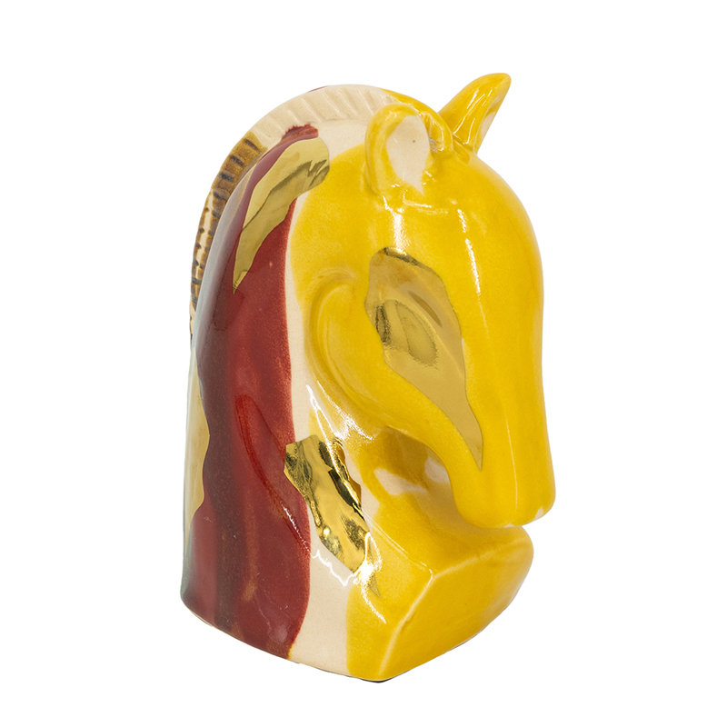 Ceramic Horse Head Sculpture with Abstract Multicolored Finish