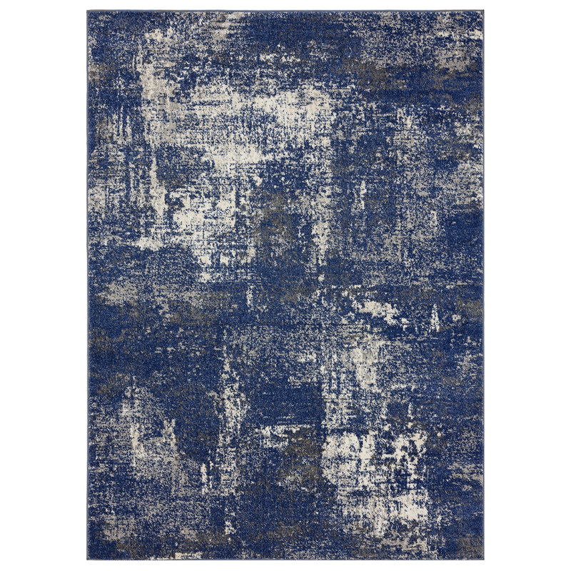 Blue and Beige Abstract 5' x 7' Synthetic Area Rug