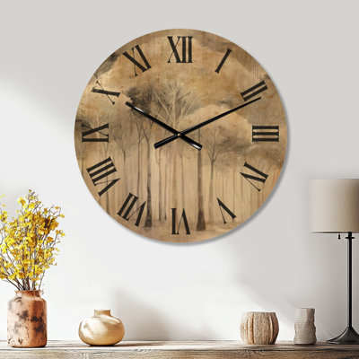 Oversized Nature Wood Wall Clock – Autumn Forest Birch Trees in Canada