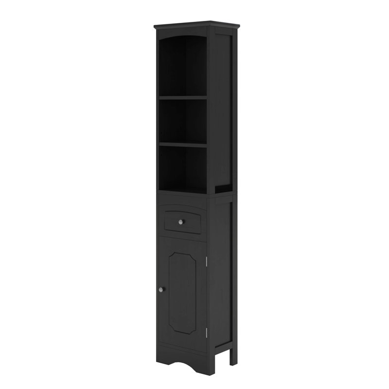 Freestanding Storage Cabinet With Drawer, Adjustable Shelf, Black