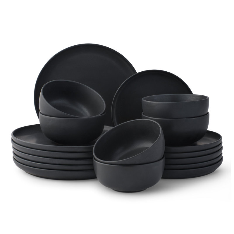 JoyJolt Mesa 18pc Stoneware Dinnerware Set, Matte Black