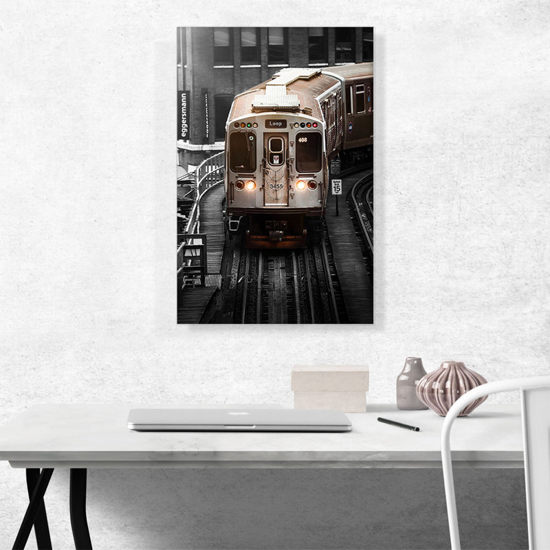 Chicago City Train Loop - reproduction de photo sur toile tendue, H 26 po x l 18 po x P 0,75 po