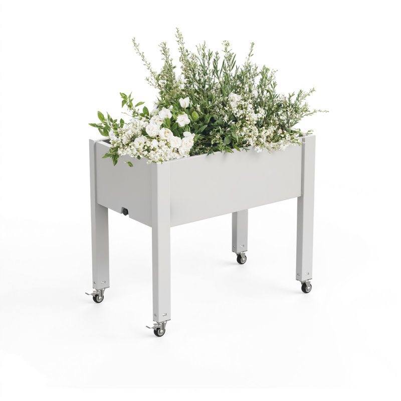 Gray Srushti Elevated Garden Bed Raised Planter for Outdoor Indoor With Wheels, 29'' H X 30'' W X 18'' D