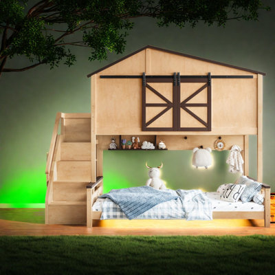 Lits pour enfants peu encombrants avec rangement, chambre d'enfant pour lit simple au-dessus d'un lit double en bois