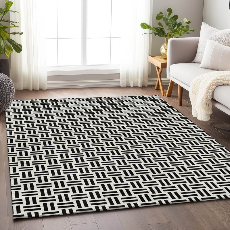 Premium Machine Washable Prisco Black Rug, Rectangle 3' x 5'