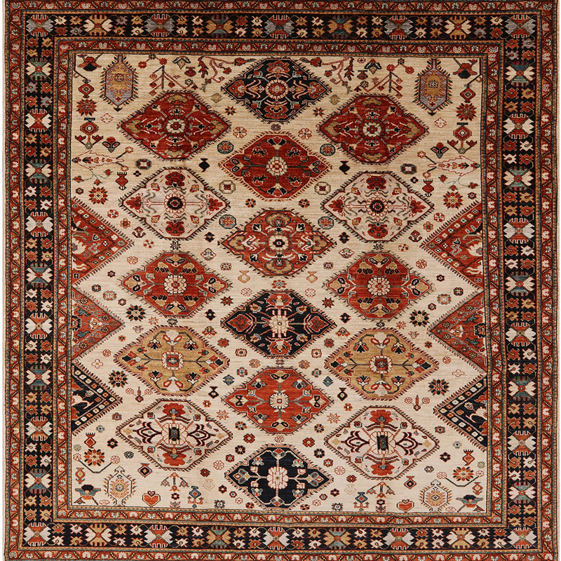 Tapis oriental rouge / beige, Carré 5 pi