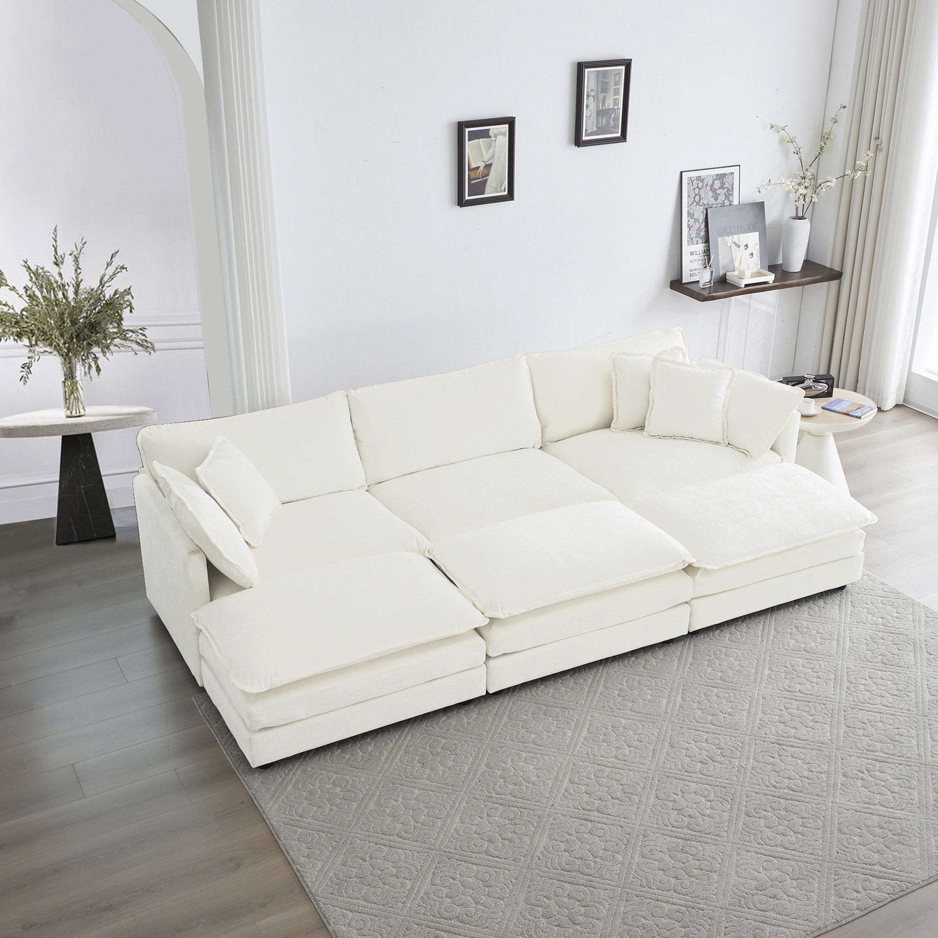 Hokku Designs 6 Seater Sectional With Ottomans And Throw Pillows ...