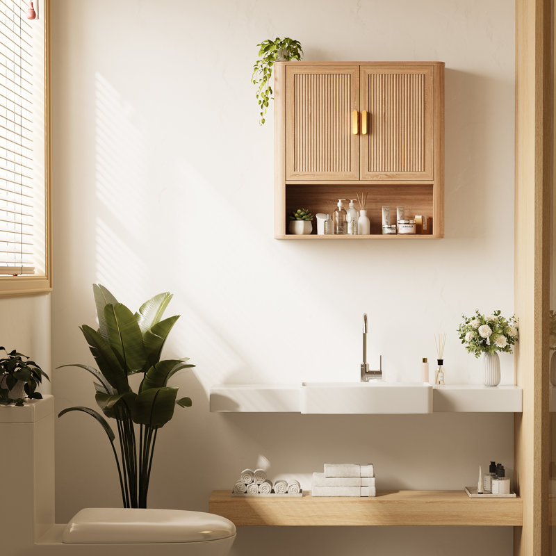 Bathroom Storage Cabinet With Adjustable Shelves, Over The Toilet Organizer For Laundry Room, Kitchen & Living Room, Medicine Cabinet With Wood Doors