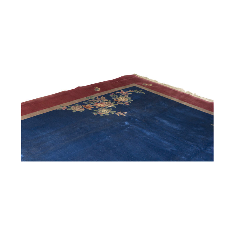 Hand-Knotted High-Quality Blue and Rose Area Rug