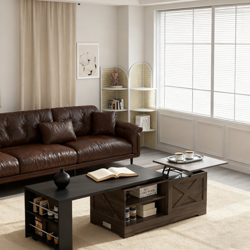 Lift Top Coffee Table With Hidden Storage And Charging Station, Brown