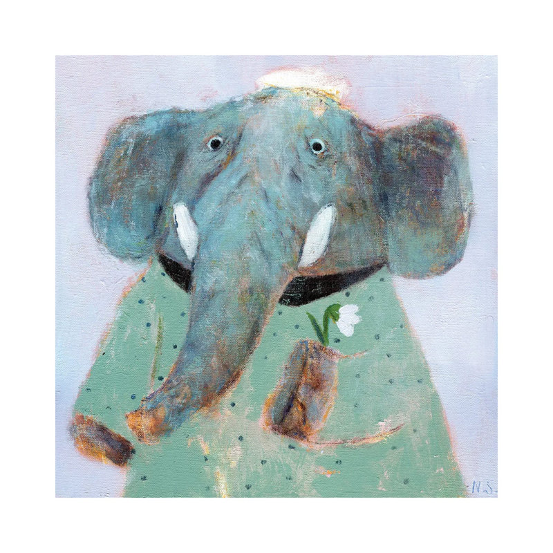 Blue Elephant And The Flower By Natalia Shaloshvili - Wrapped Canvas Painting by Natalia Shaloshvili - Wrapped Canvas Painting
