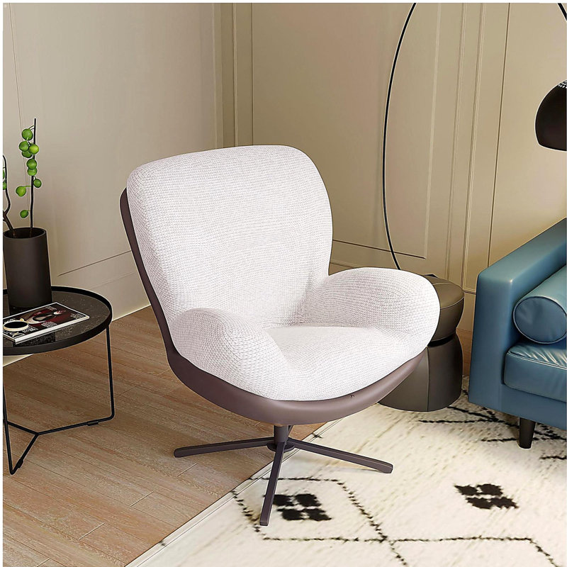 Chaise décorative pivotante à 360 °, fauteuil en velours moderne, base en cuir et métal noir, Blanc