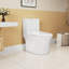 Toilette allongée une pièce à hauteur confort, double chasse, siège à fermeture en douceur, céramique, blanc
