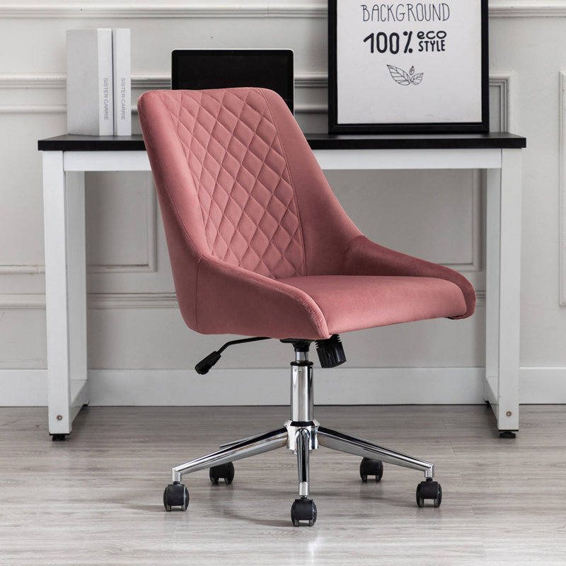 Velvet Task Chair, Pink, Chrome