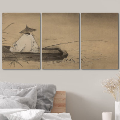 Classical Chinese Fisherman on The Lake Nature Wilderness Illustrations Modern Art Cultural