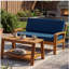 Ensemble de conversation d'extérieur 2 pièces en bois d'acacia teck - causeuse et table basse avec coussins bleu foncé résistants à l'eau, capacité de 350 lb pour le patio, la terrasse et la cour arrière-1899543767