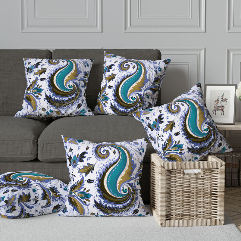 Coussin Lavish Paisley Broadcloth, H 20 po x l 20 po, Bleu / olive