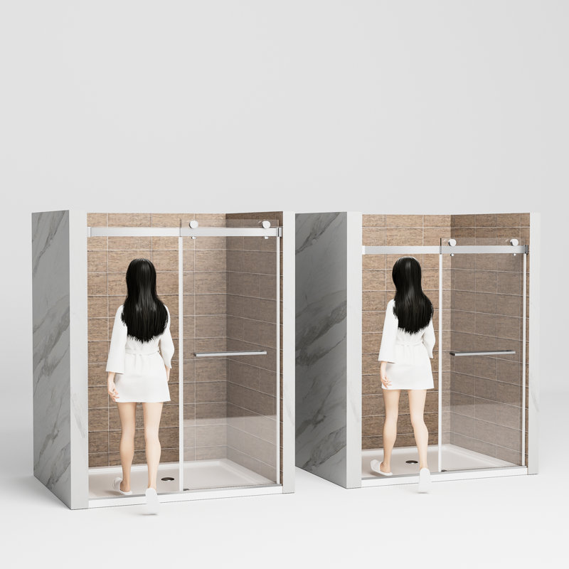 78" High 60" Wide Double Sliding Soft - Close  Shower Screen, 3/8" (10Mm) With Film, Stainless Steel Components, Waterproof Design, Smooth Operation Door, Shatter