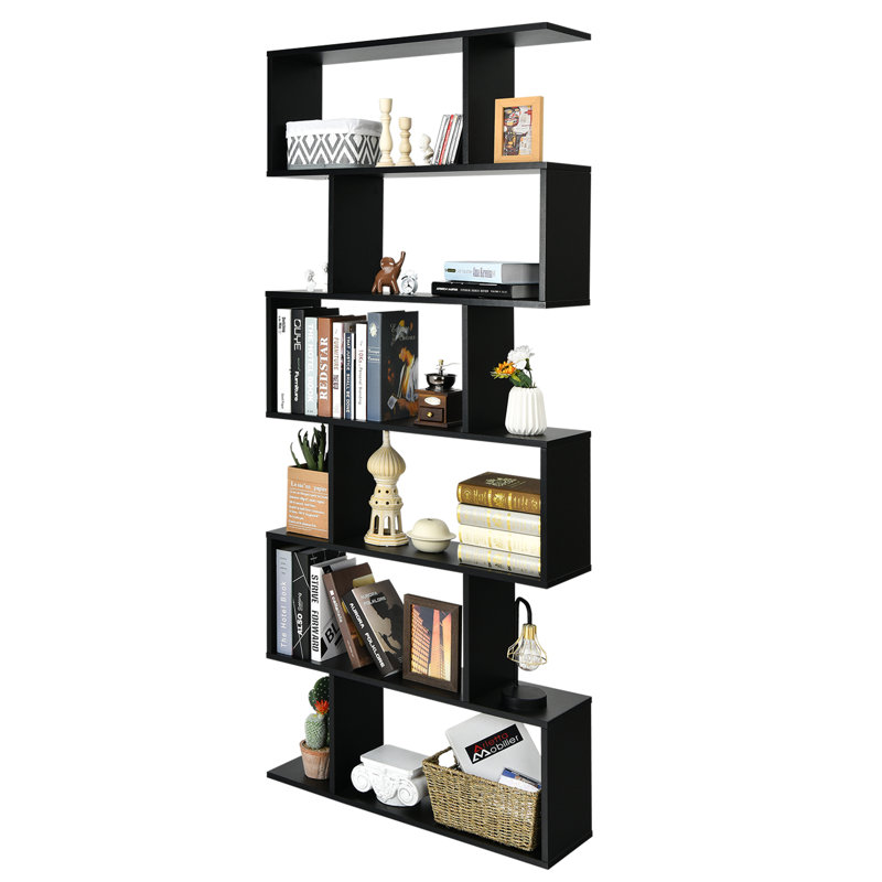 Nafeeza 192cm H x 80cm W Geometric Bookcase, Black, (6 Shelves) 192cm H x 80cm W x 23cm D".