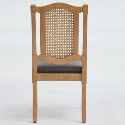 Wood Rattan-Back Dining Chair with High-Resilience Foam and S-Springs, Perfect for Rustic and Natural Style Decor, Set of 2