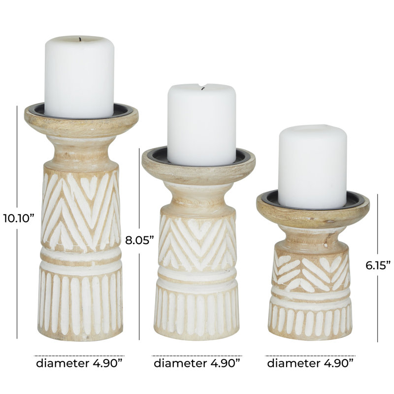 10.00'' H Wood Tabletop Candlestick, Light Brown