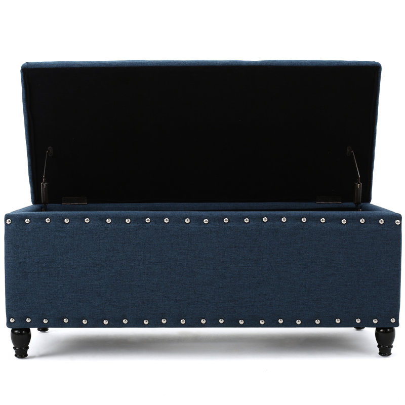 Fabric Storage Ottoman Bench in Wheat Color - Stylish Seating with Hidden Compartment, Navy Blue