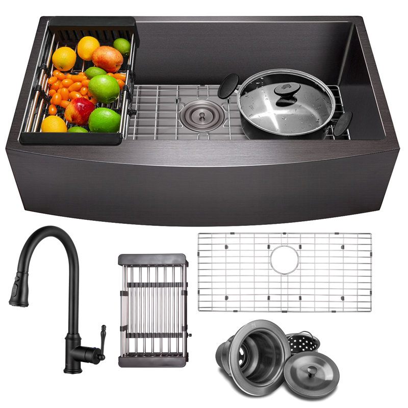 All-in-one 33" L x 20" W Farmhouse Kitchen Sink with Faucet